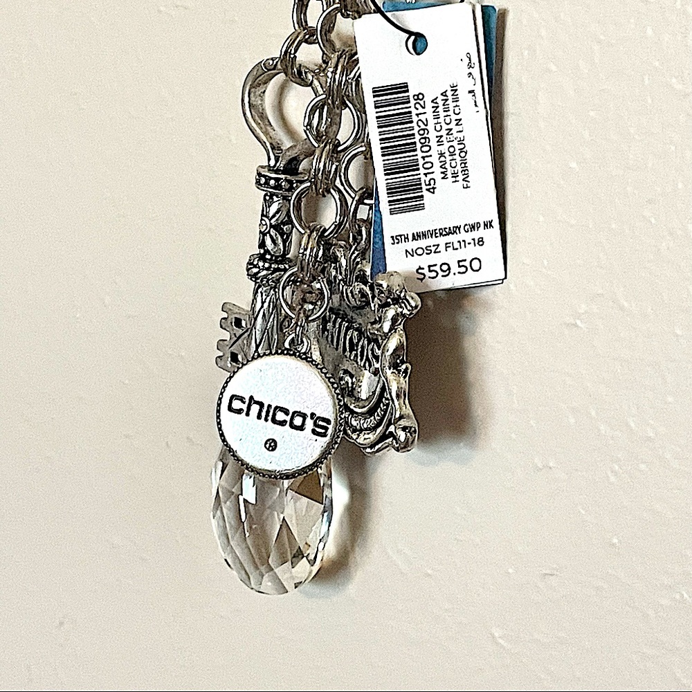 NWT Chico’s 35th Anniversary Limited Edition Multi-Charm Silver Toggle Necklace